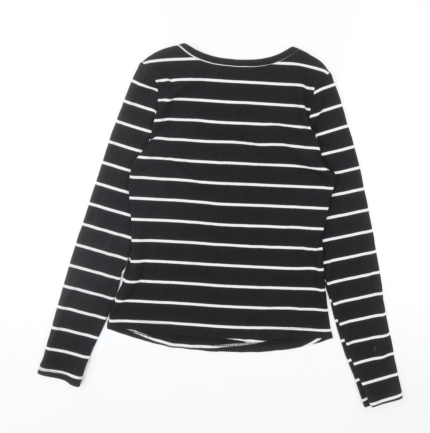 SheIn Womens Black Striped Polyester Basic T-Shirt Size S Scoop Neck