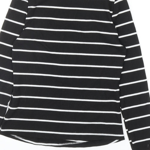 SheIn Womens Black Striped Polyester Basic T-Shirt Size S Scoop Neck