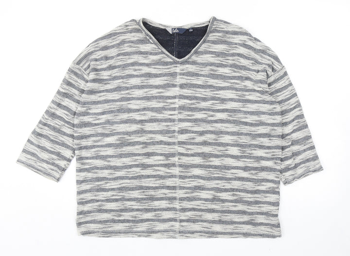 EWM Womens Grey Striped Cotton Pullover Sweatshirt Size L Pullover
