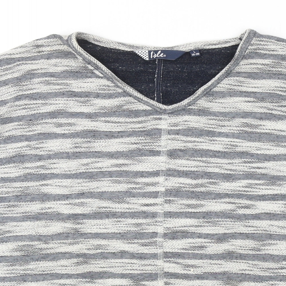 EWM Womens Grey Striped Cotton Pullover Sweatshirt Size L Pullover