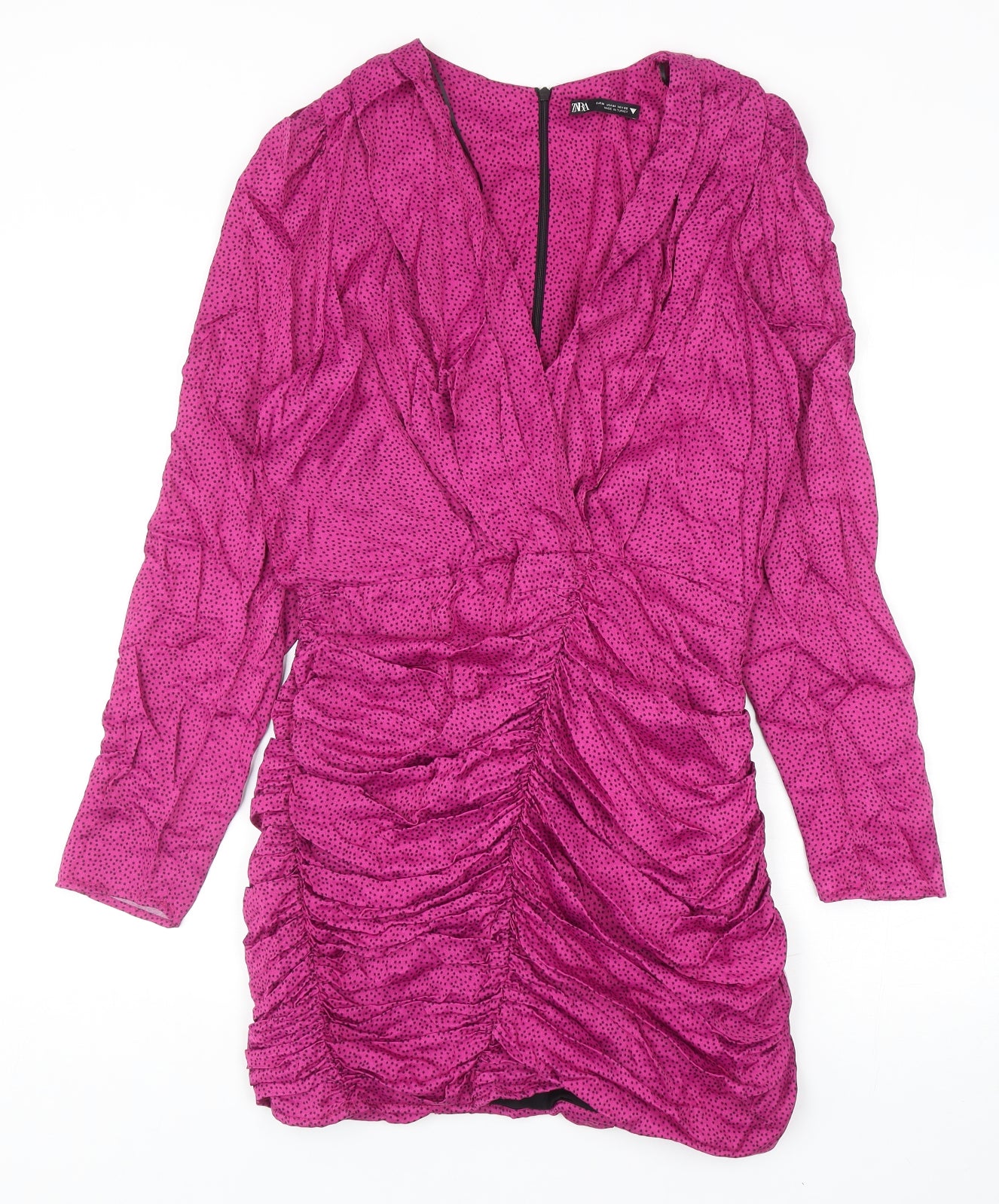 Zara Womens Pink Viscose Mini Size M V-Neck Zip