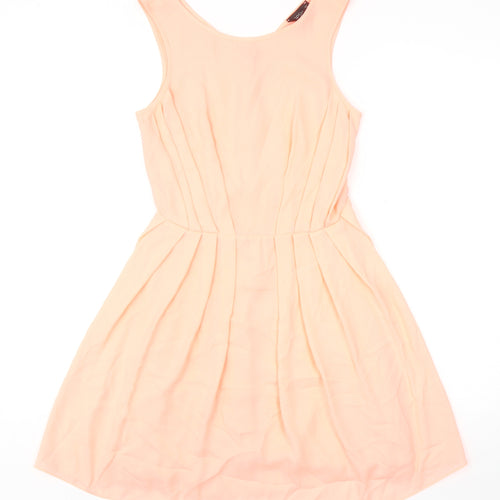 Topshop Womens Pink Polyester Fit & Flare Size 8 Boat Neck Zip