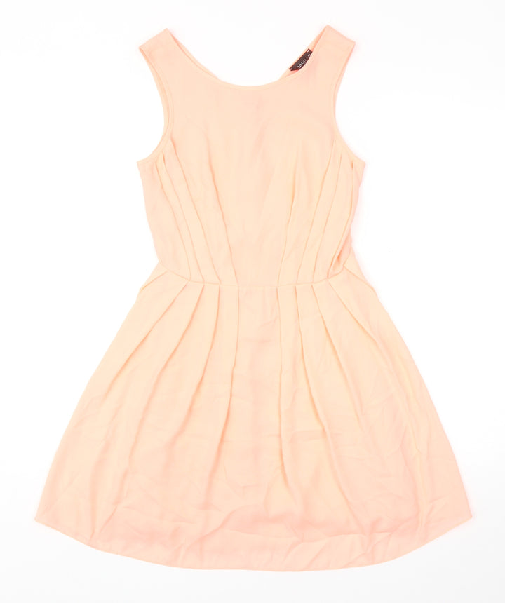 Topshop Womens Pink Polyester Fit & Flare Size 8 Boat Neck Zip
