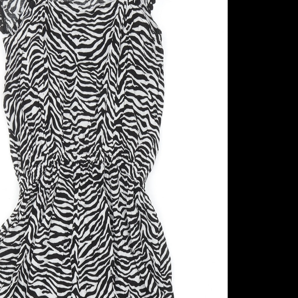 George Womens Black Animal Print Viscose Playsuit One-Piece Size S Pullover - Zebra print