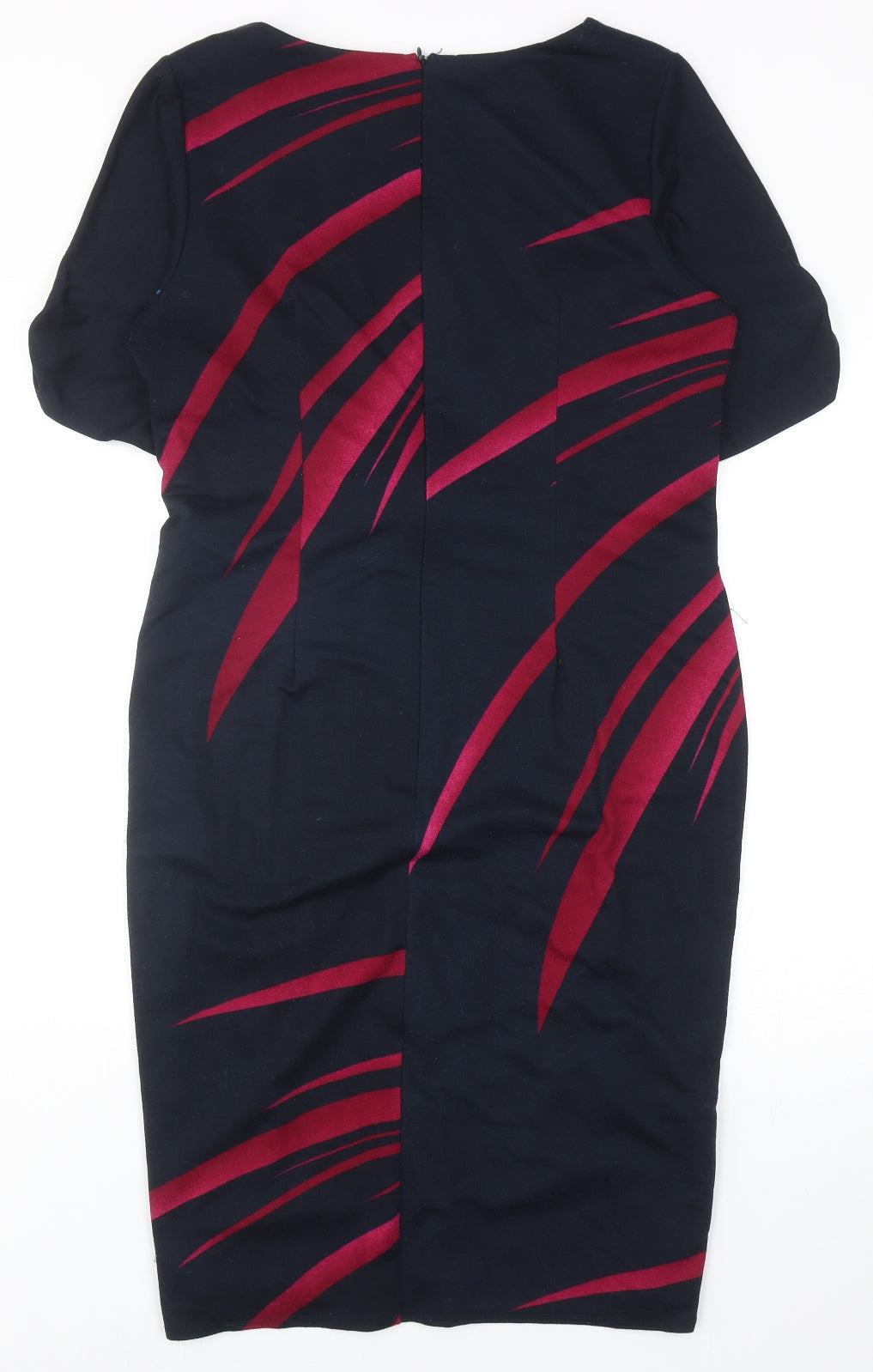 Preworn Womens Blue Geometric Polyester Sheath Size 18 Boat Neck Zip