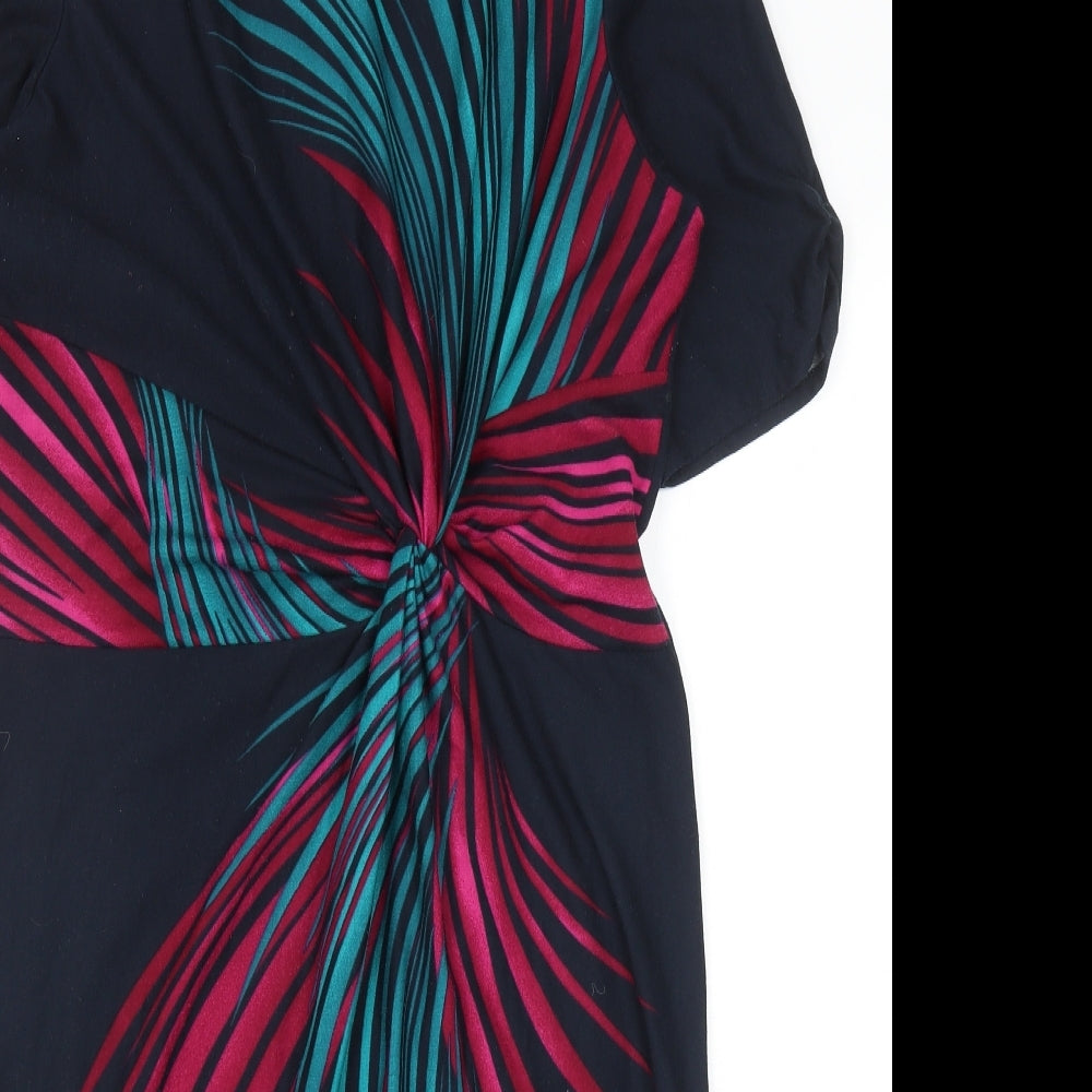 Preworn Womens Blue Geometric Polyester Sheath Size 18 Boat Neck Zip