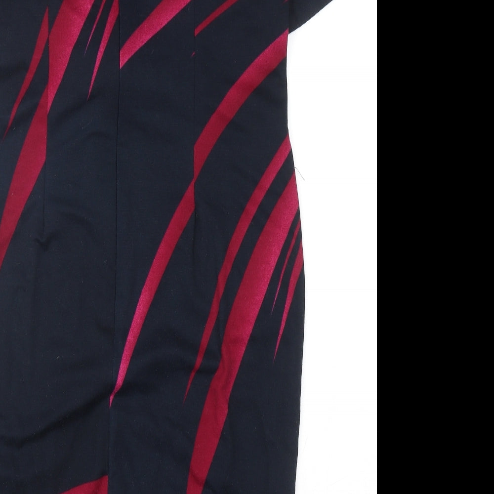 Preworn Womens Blue Geometric Polyester Sheath Size 18 Boat Neck Zip