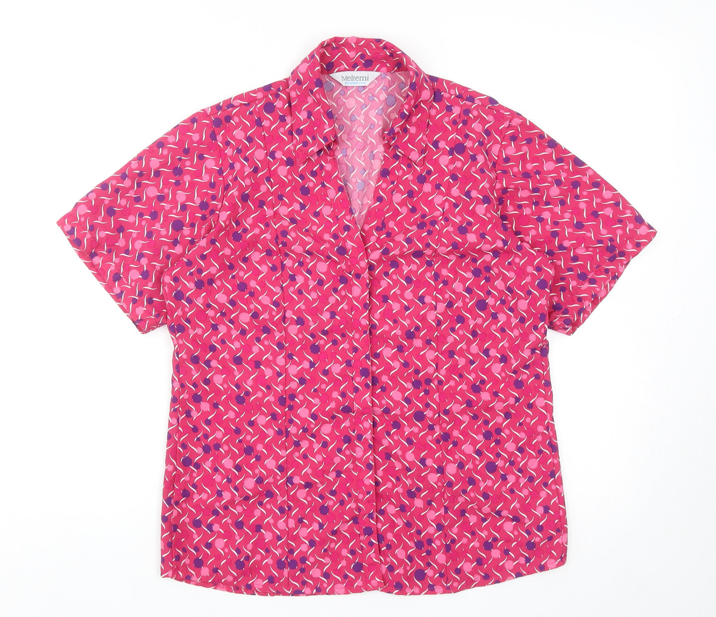 Meltemi Womens Pink Geometric Polyester Basic Button-Up Size 8 Collared
