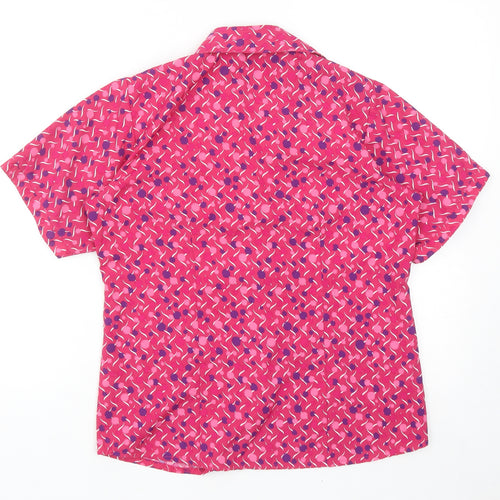 Meltemi Womens Pink Geometric Polyester Basic Button-Up Size 8 Collared