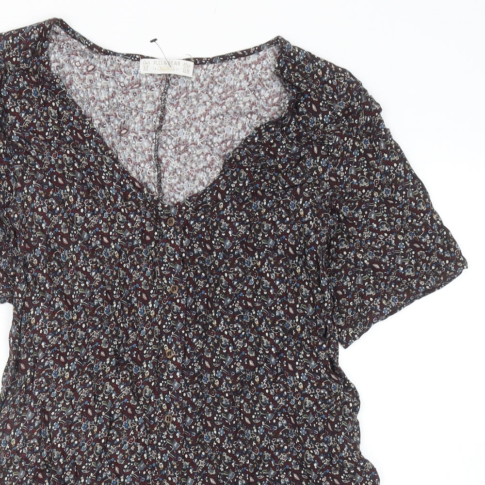 Pull&Bear Womens Multicoloured Geometric Viscose Playsuit One-Piece Size M Button