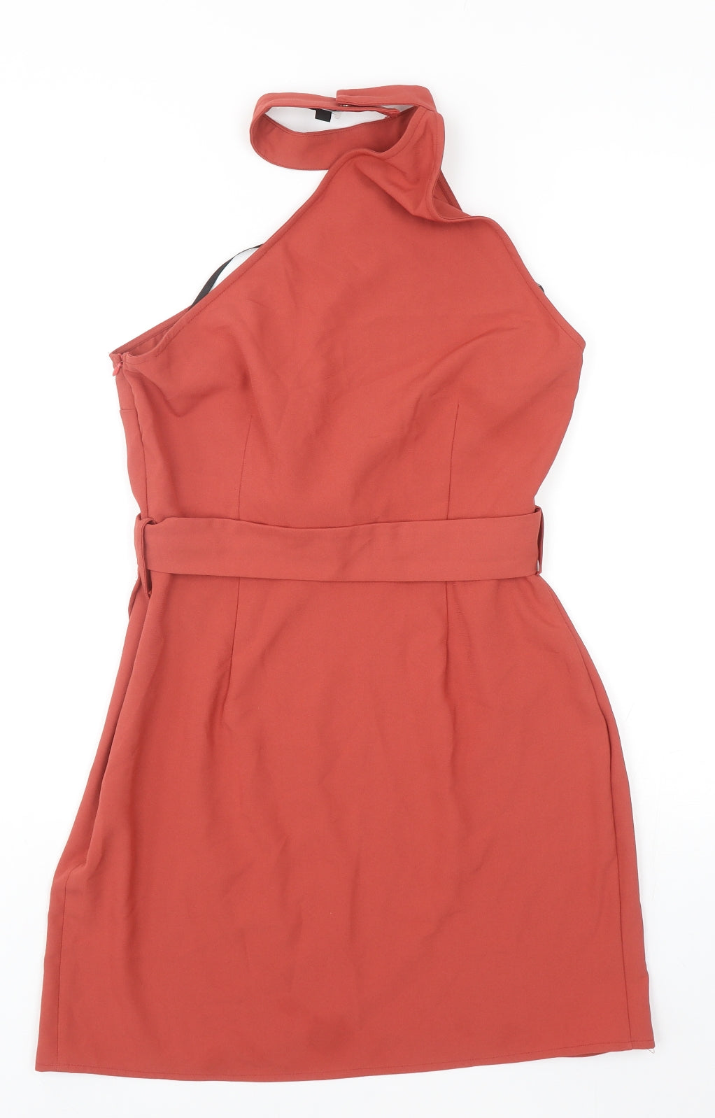 Missguided Womens Orange Polyester Mini Size 12 Halter Zip