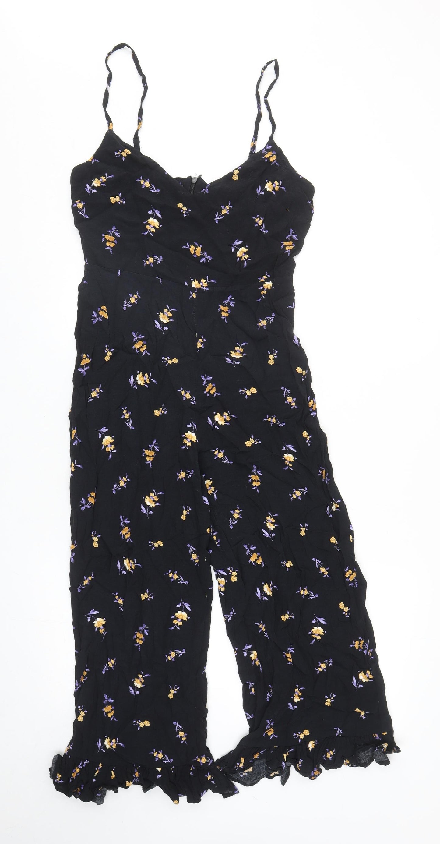 Nobody's Child Womens Black Floral Viscose Jumpsuit One-Piece Size 10 Zip