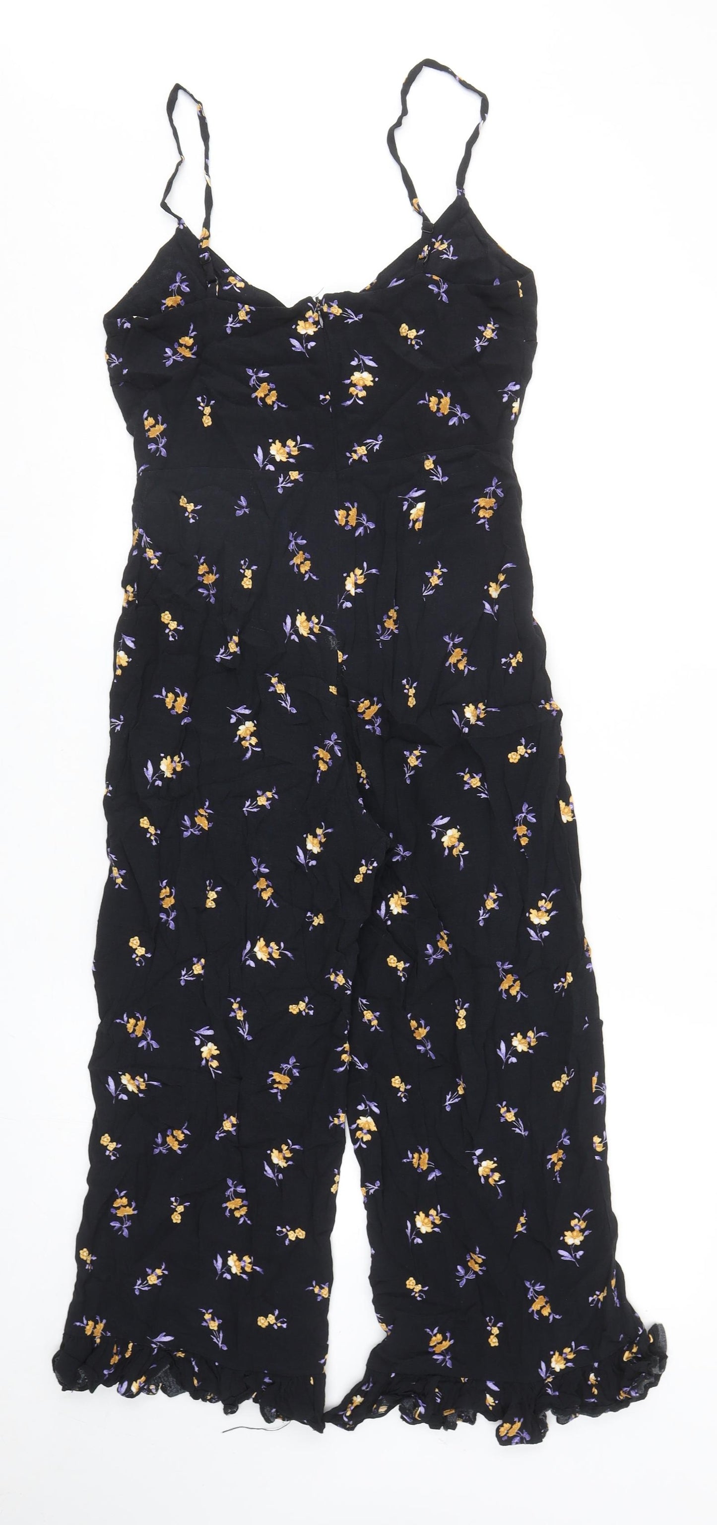 Nobody's Child Womens Black Floral Viscose Jumpsuit One-Piece Size 10 Zip