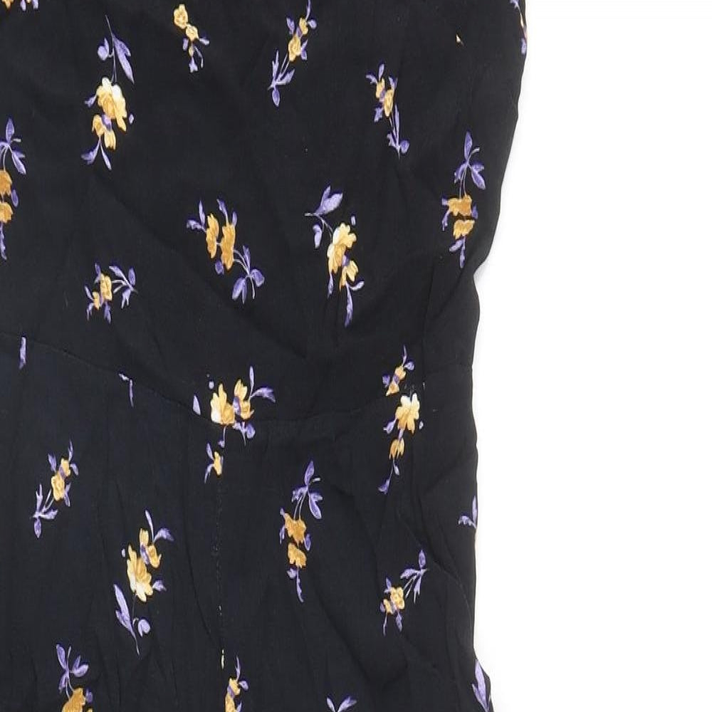 Nobody's Child Womens Black Floral Viscose Jumpsuit One-Piece Size 10 Zip