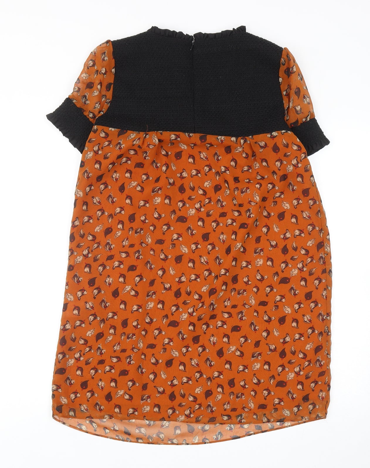 Suncoo Womens Orange Geometric Polyester Mini Size M Round Neck Zip