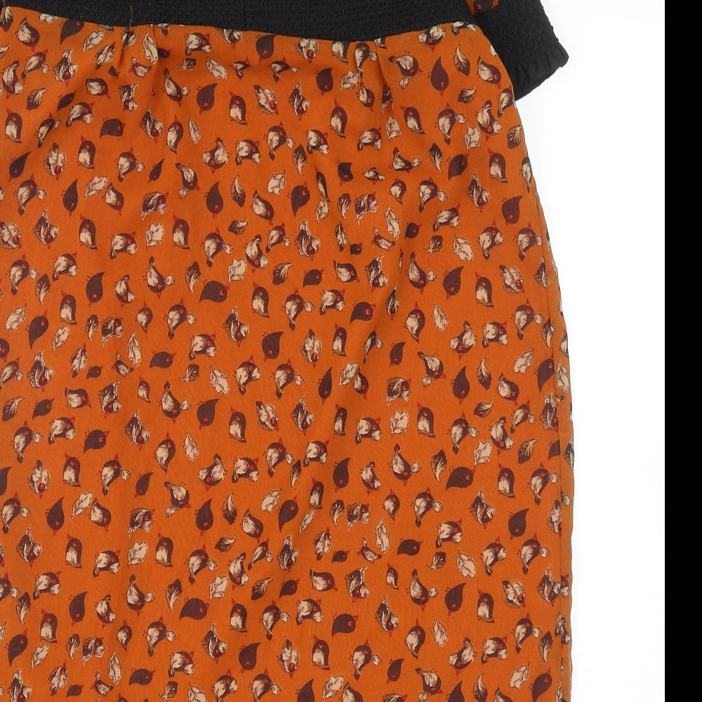 Suncoo Womens Orange Geometric Polyester Mini Size M Round Neck Zip