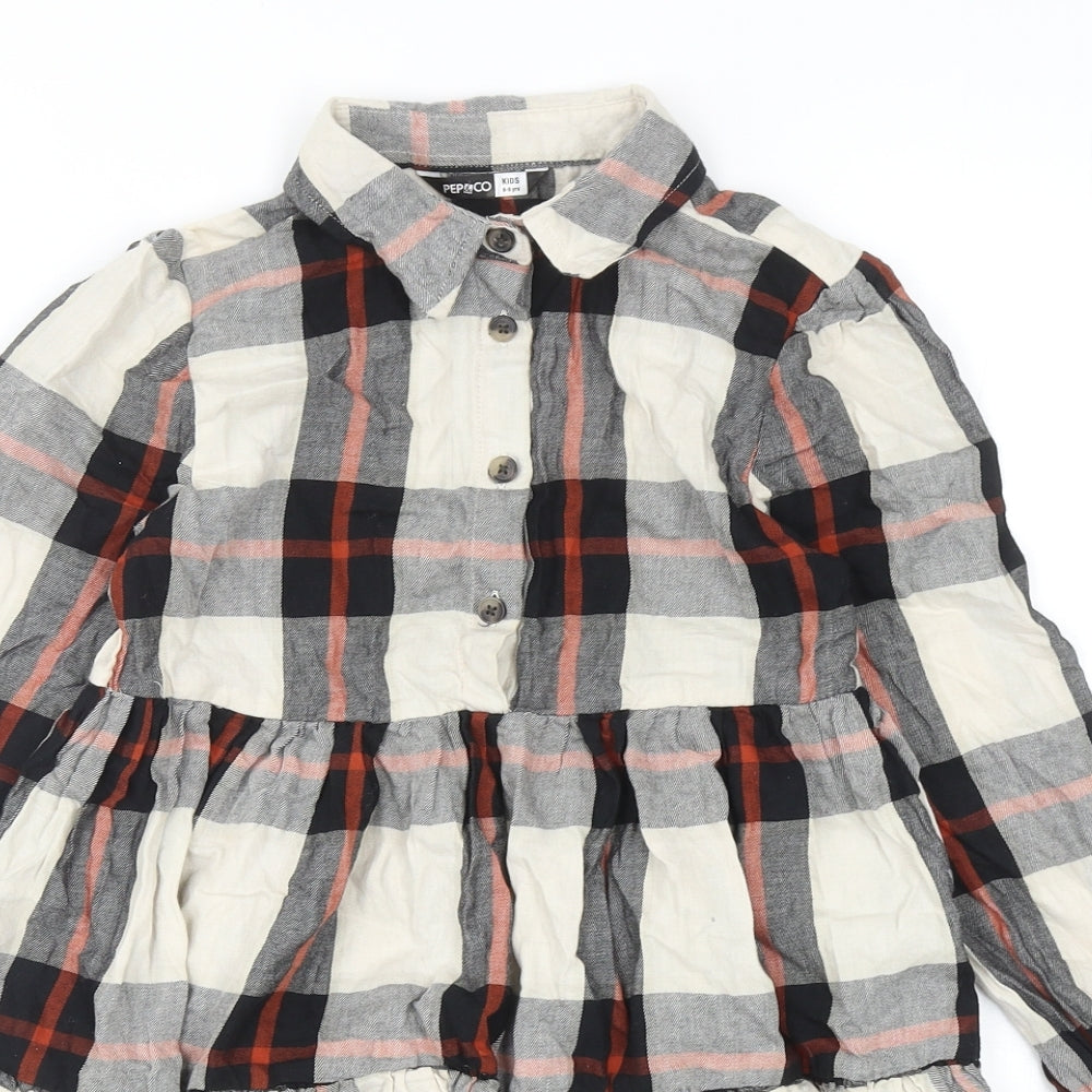 PEP&CO Womens Multicoloured Plaid Cotton Shirt Dress Size 8 Collared Button