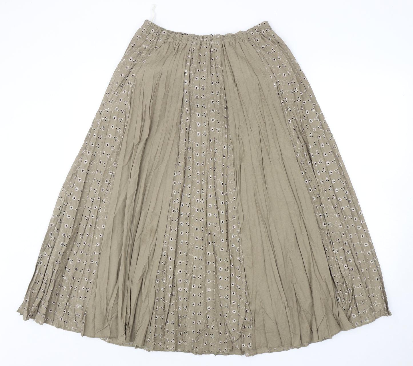 Classics Womens Green Cotton Pleated Skirt Size 12 - Pleated and anglaise detail