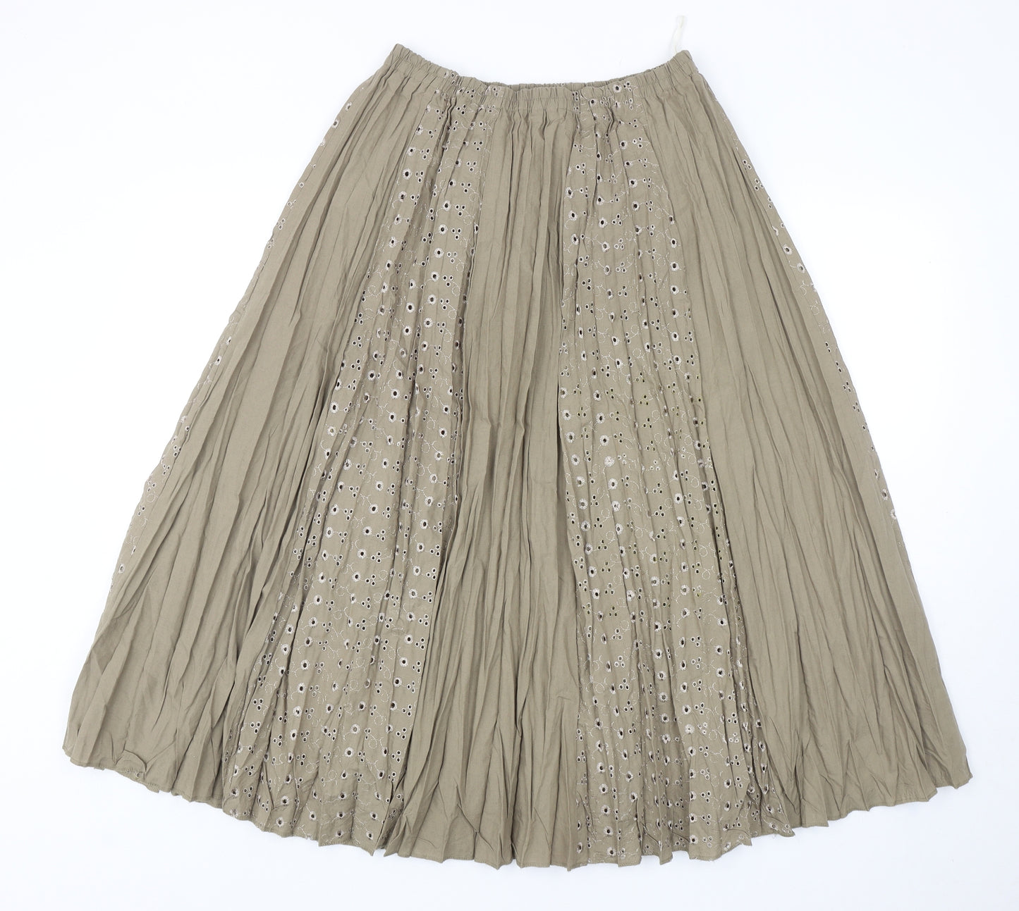 Classics Womens Green Cotton Pleated Skirt Size 12 - Pleated and anglaise detail