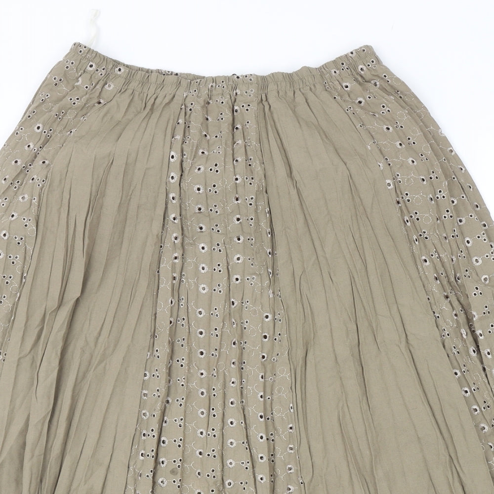 Classics Womens Green Cotton Pleated Skirt Size 12 - Pleated and anglaise detail
