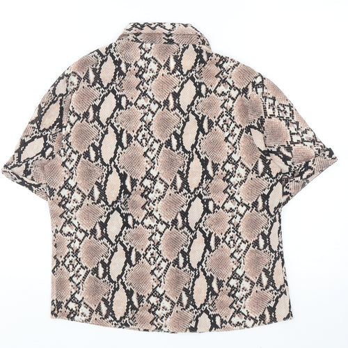 New Look Womens Brown Animal Print Polyester Basic Button-Up Size 8 V-Neck