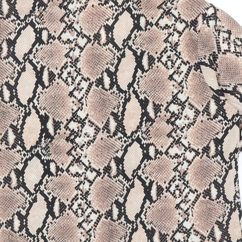 New Look Womens Brown Animal Print Polyester Basic Button-Up Size 8 V-Neck