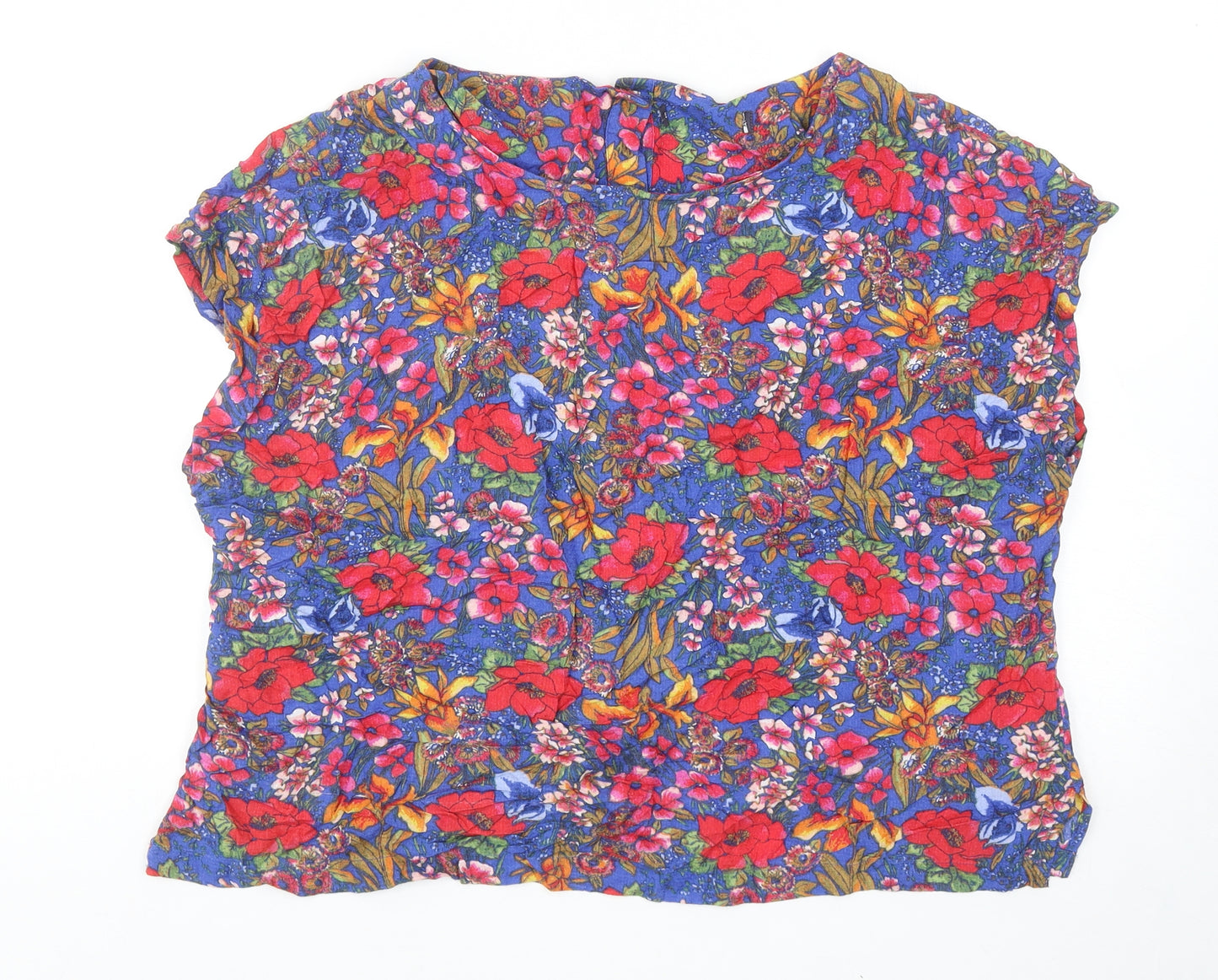 Marks and Spencer Womens Multicoloured Floral Viscose Basic T-Shirt Size 16 Round Neck