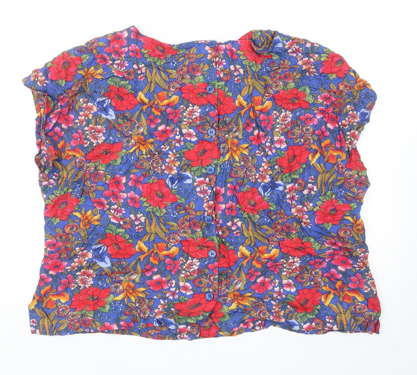 Marks and Spencer Womens Multicoloured Floral Viscose Basic T-Shirt Size 16 Round Neck