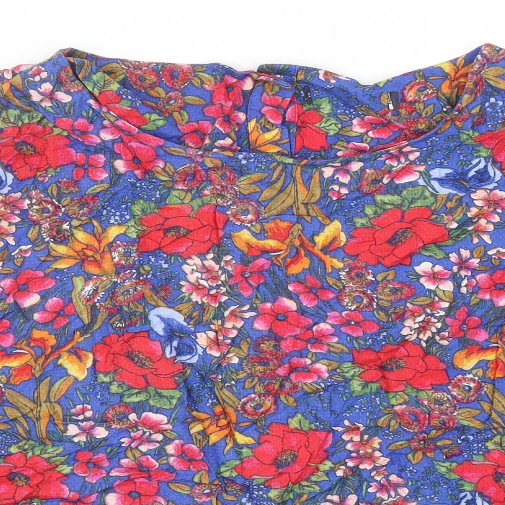 Marks and Spencer Womens Multicoloured Floral Viscose Basic T-Shirt Size 16 Round Neck
