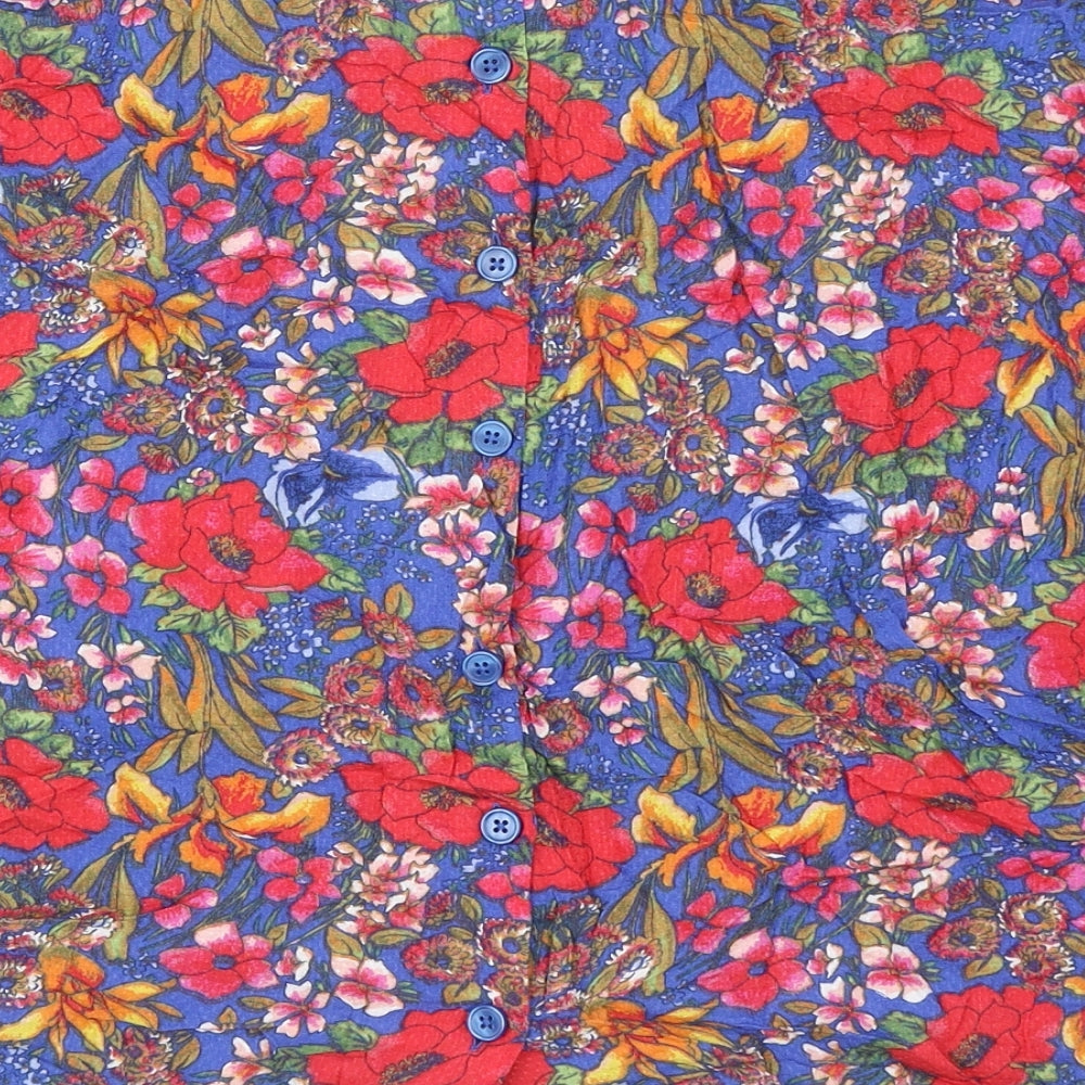 Marks and Spencer Womens Multicoloured Floral Viscose Basic T-Shirt Size 16 Round Neck