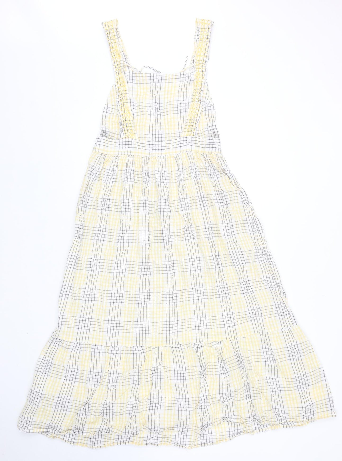 ASOS Womens Yellow Plaid Cotton A-Line Size 12 Square Neck Button