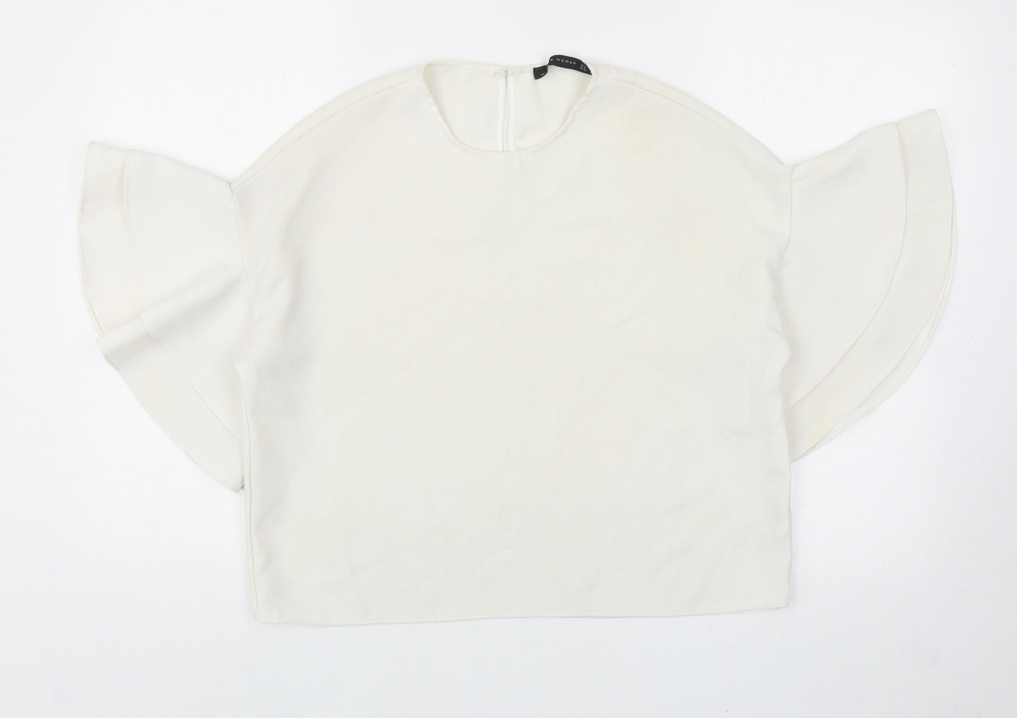 Zara Womens White Polyester Basic Blouse Size S Round Neck
