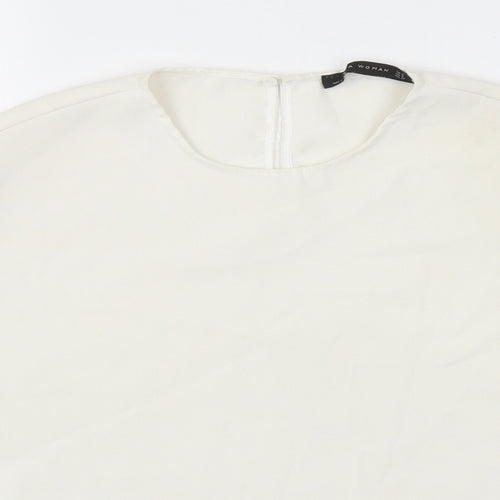 Zara Womens White Polyester Basic Blouse Size S Round Neck