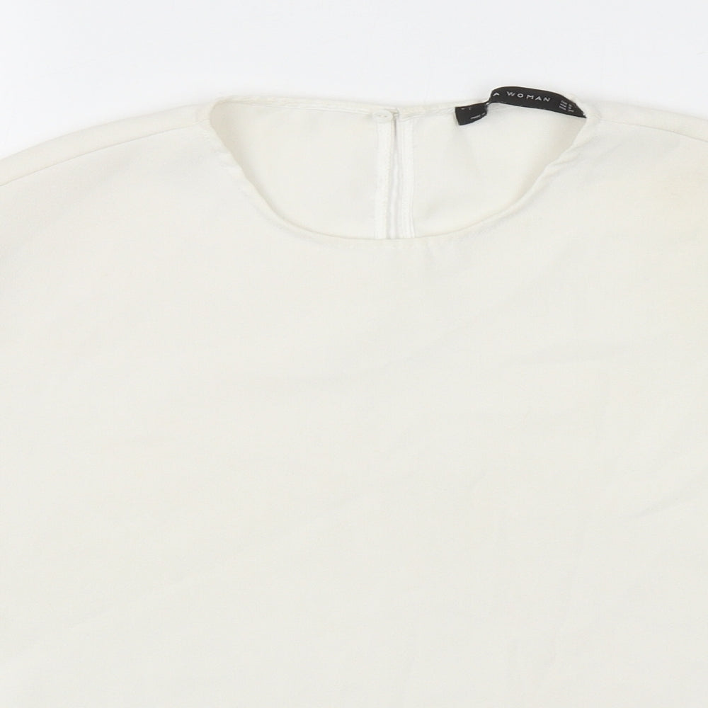 Zara Womens White Polyester Basic Blouse Size S Round Neck