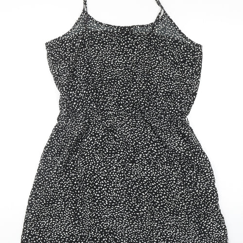 PEP&CO Womens Black Animal Print Polyester Tank Dress Size 14 Scoop Neck Button