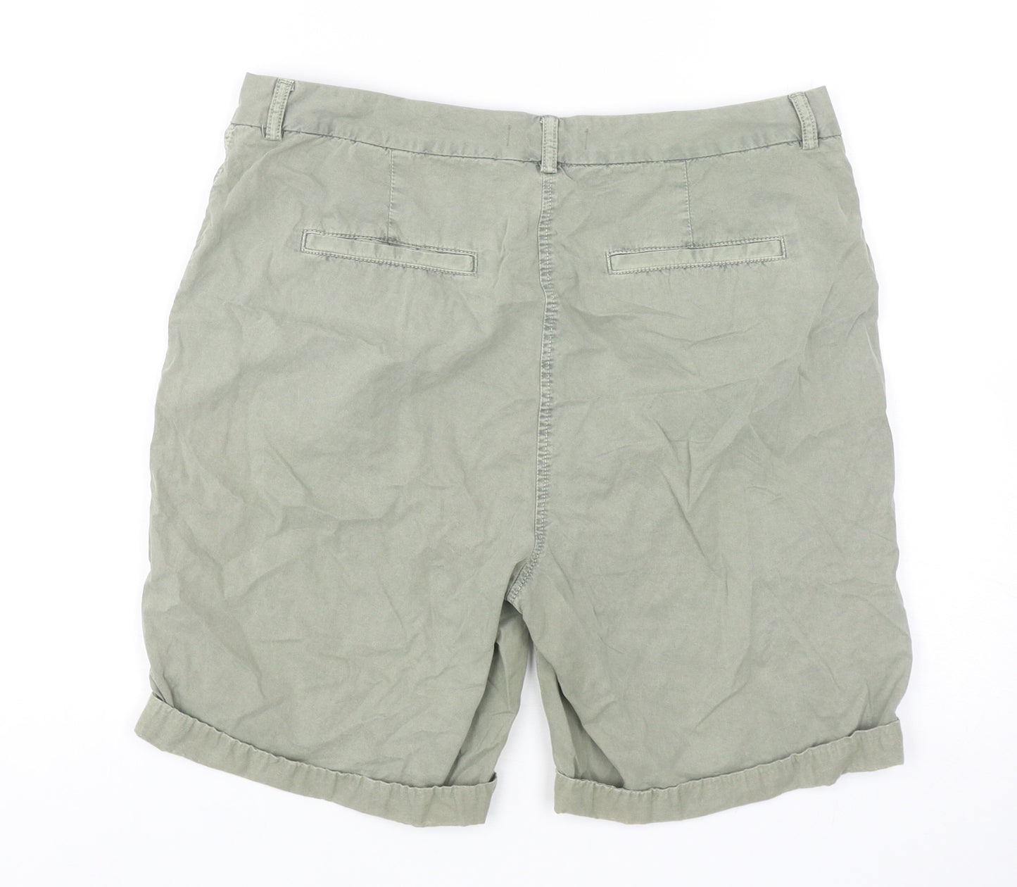Marks and Spencer Womens Green Polyester Chino Shorts Size 14 Regular Zip