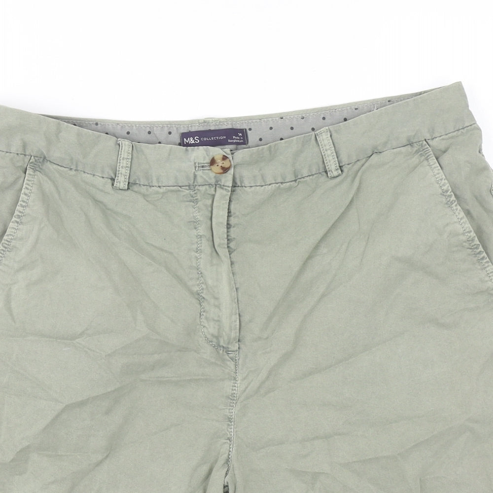 Marks and Spencer Womens Green Polyester Chino Shorts Size 14 Regular Zip