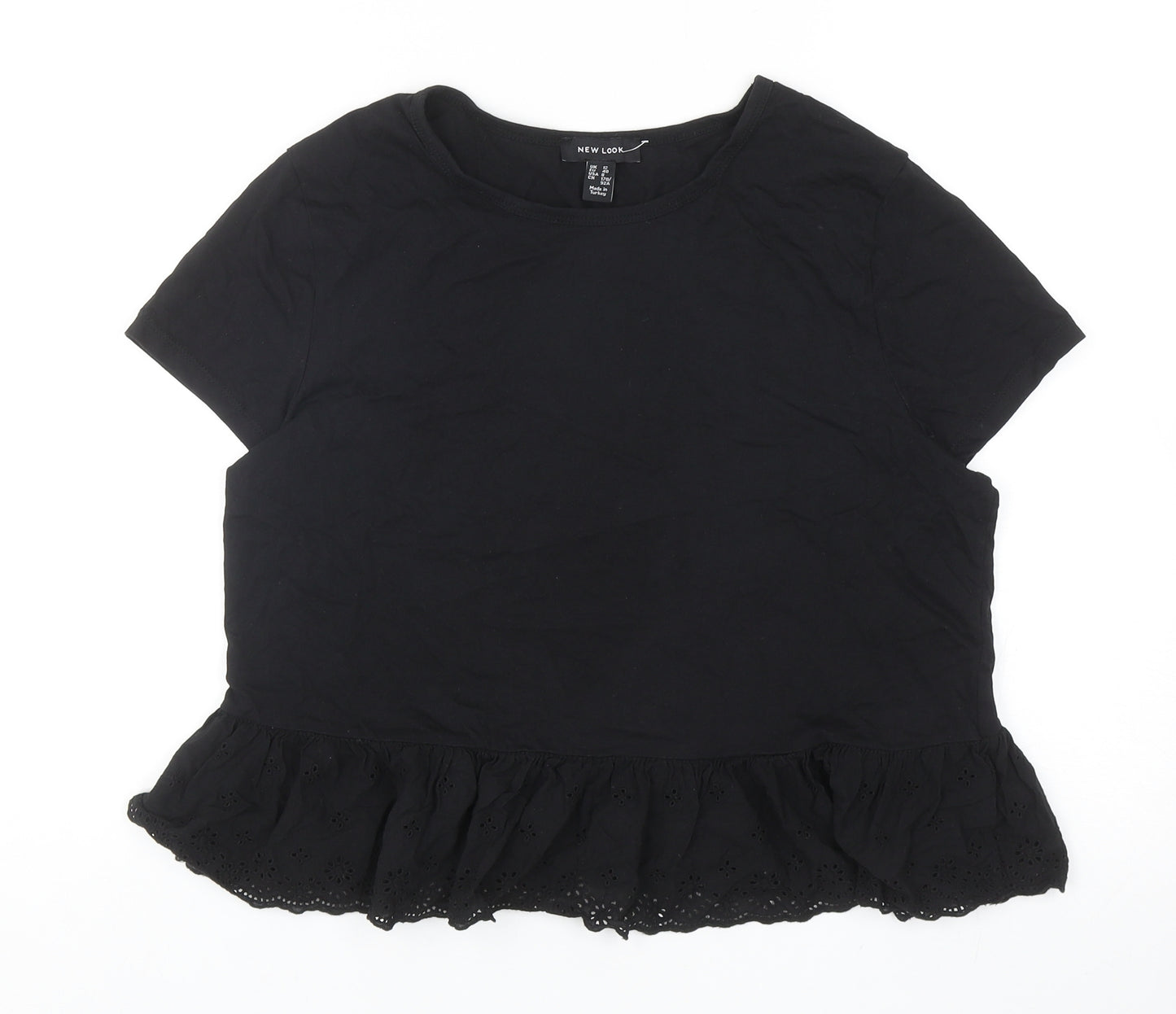 New Look Womens Black Cotton Basic Tank Size 12 Crew Neck