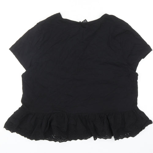New Look Womens Black Cotton Basic Tank Size 12 Crew Neck
