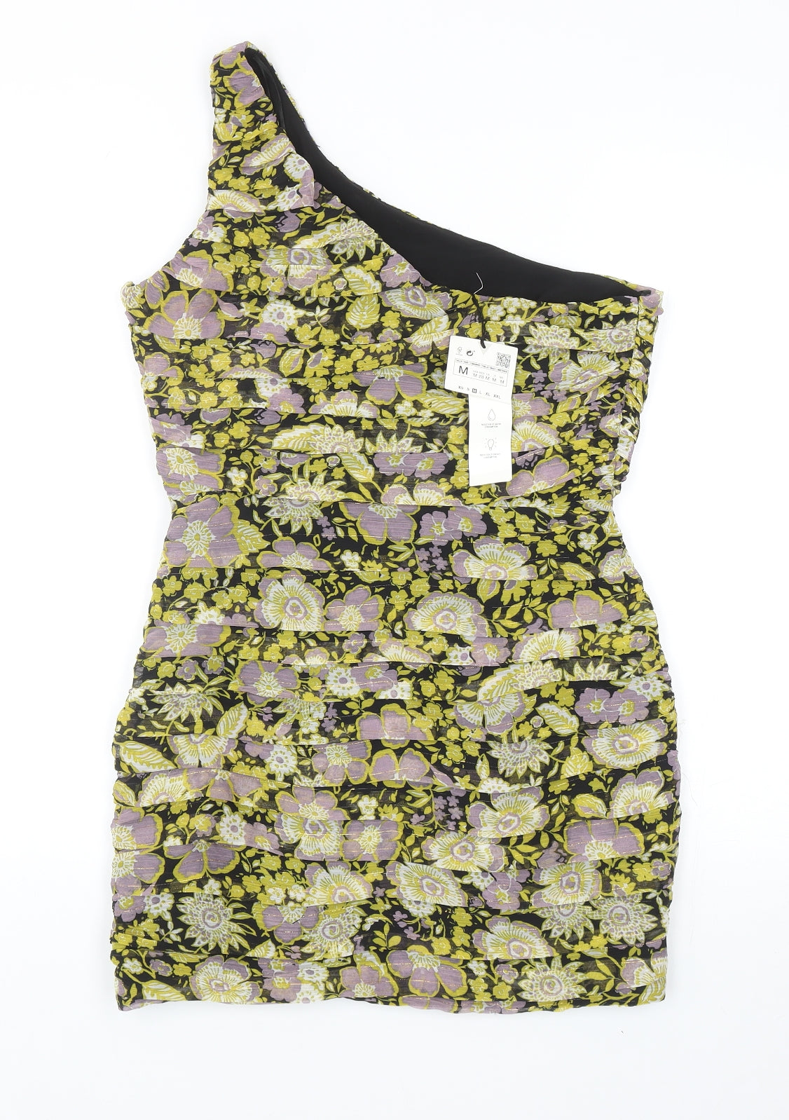 Zara Womens Multicoloured Floral Polyester Mini Size M One Shoulder Zip