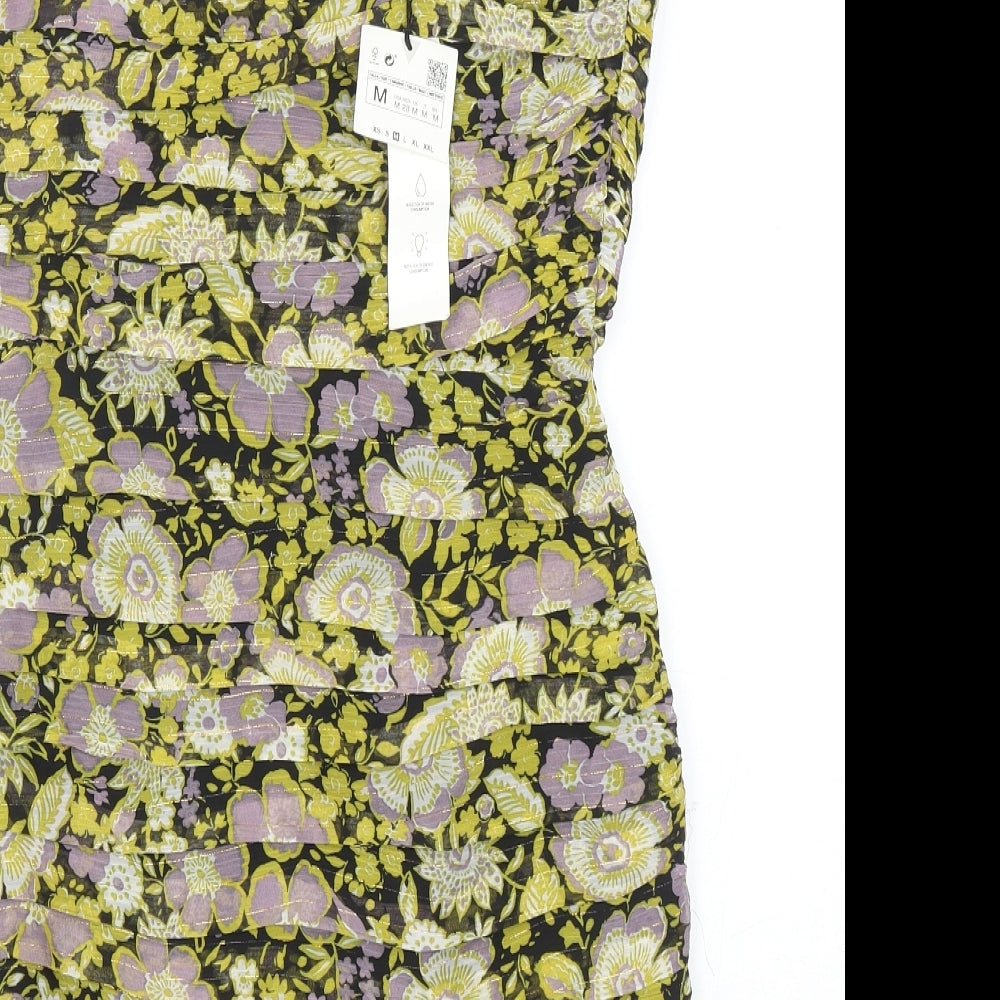 Zara Womens Multicoloured Floral Polyester Mini Size M One Shoulder Zip