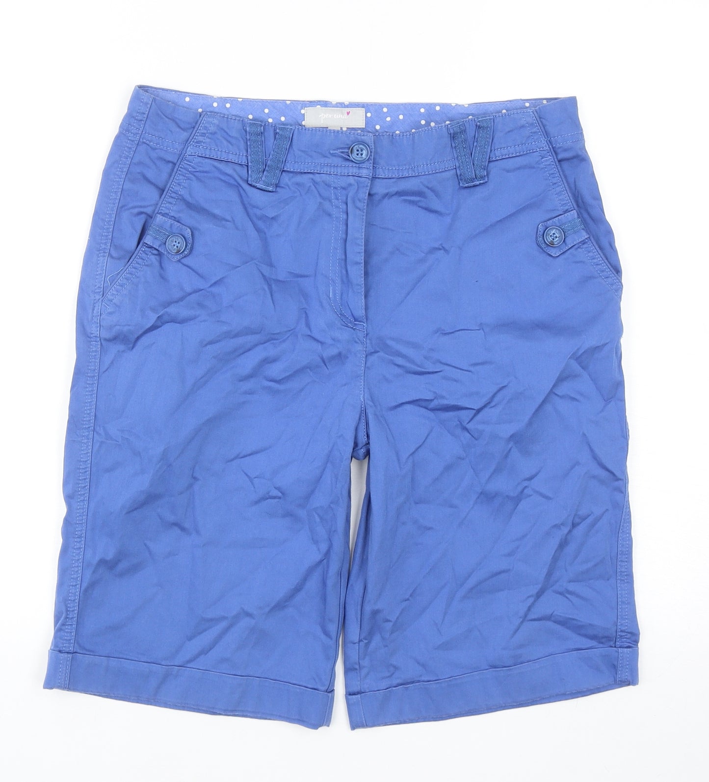 Per Una Womens Blue Cotton Bermuda Shorts Size 12 Regular Zip