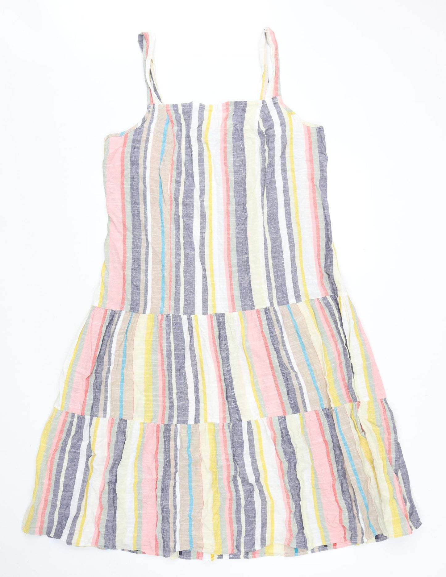 Papaya Womens Multicoloured Striped Cotton Tank Dress Size 16 Square Neck Pullover