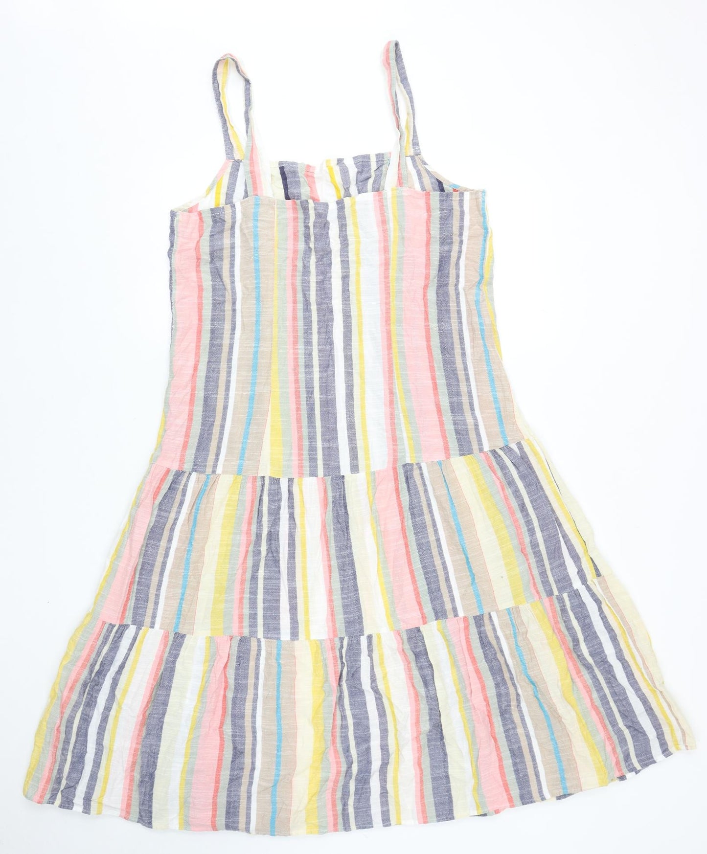 Papaya Womens Multicoloured Striped Cotton Tank Dress Size 16 Square Neck Pullover