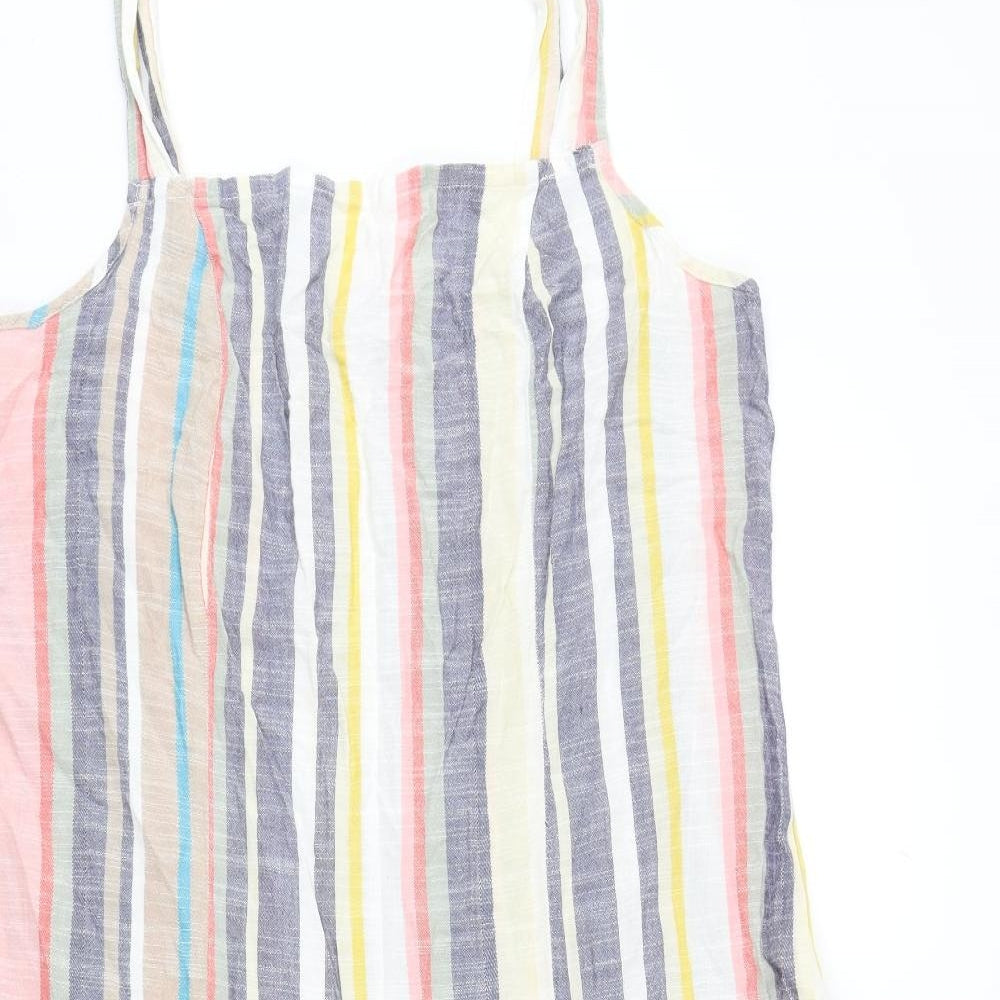 Papaya Womens Multicoloured Striped Cotton Tank Dress Size 16 Square Neck Pullover