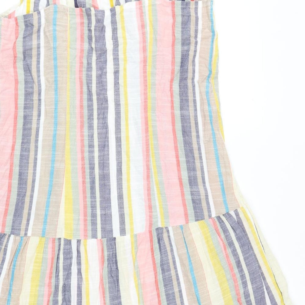 Papaya Womens Multicoloured Striped Cotton Tank Dress Size 16 Square Neck Pullover