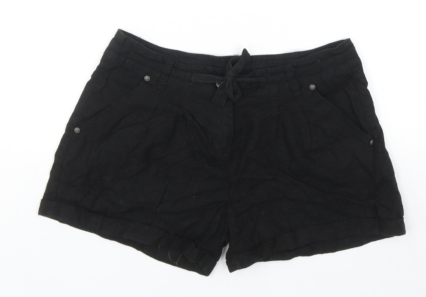 Denim & Co. Womens Black Linen Culotte Shorts Size 10 Regular Zip