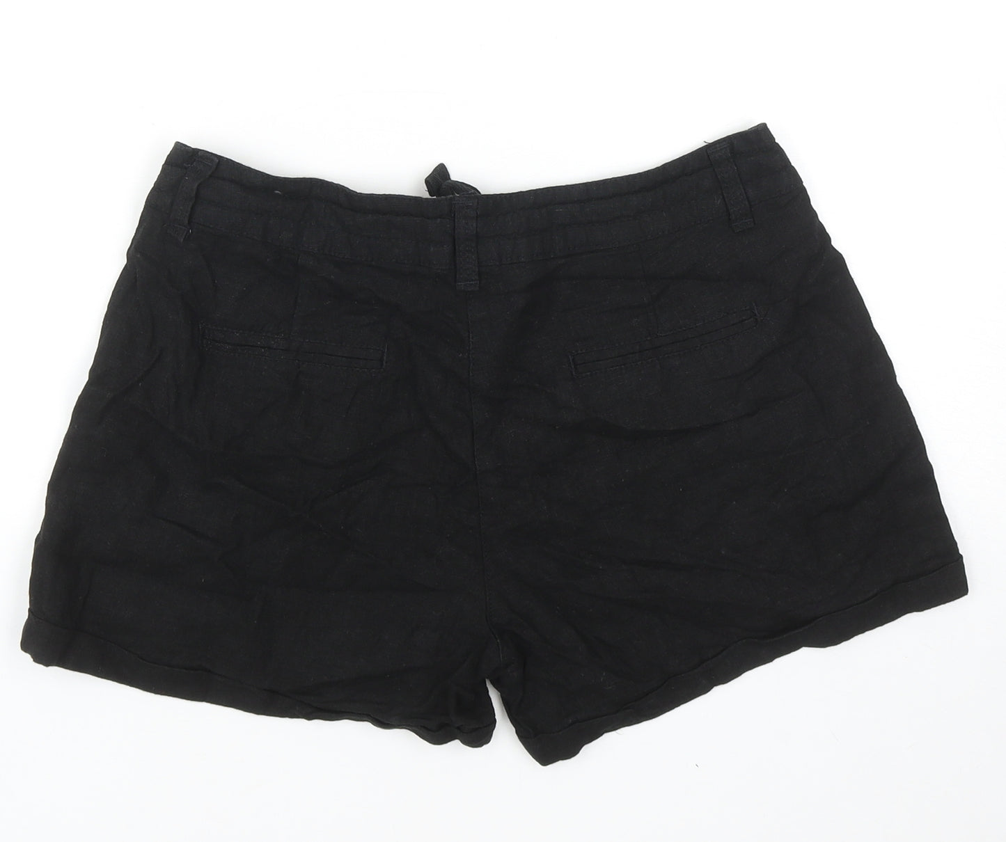 Denim & Co. Womens Black Linen Culotte Shorts Size 10 Regular Zip