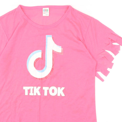 Anbor Womens Pink Polyester Basic T-Shirt Size 12 Crew Neck - Tik Tok