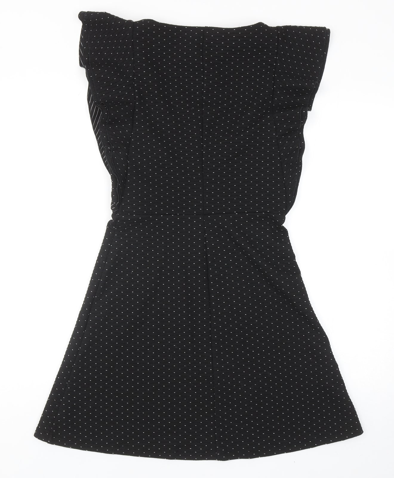 Mango Womens Black Polka Dot Polyester Fit & Flare Size S Boat Neck Pullover